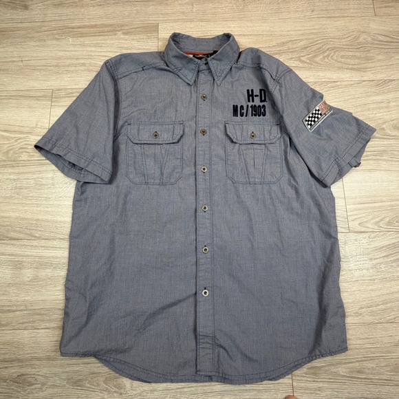 Harley-Davidson Other - Harley-Davidson Mens Performance Button Down Shirt Blue Micro Check L GM39489